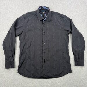 Au Noir Shirt Mens 5 Black Paisley French Cuff Flip Cuff Button Down Long Sleeve